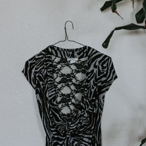 Open Front Lace Zebra Short Sleeve Shirt